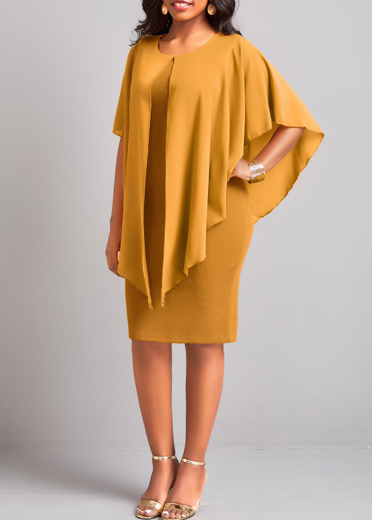 Ginger dresses,Plain Color dresses,Ginger Round Neck 3/4 Sleeve Dress