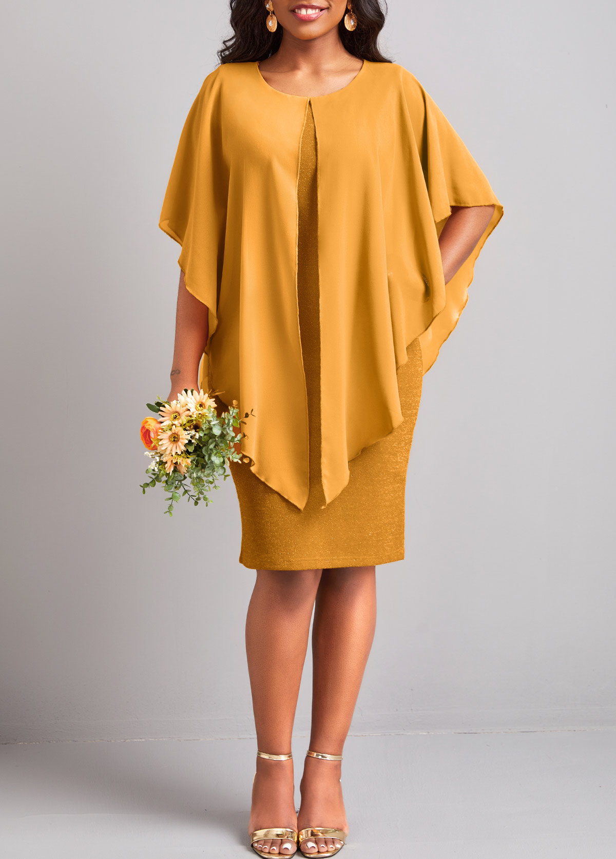 Ginger dresses,Plain Color dresses,Ginger Round Neck 3/4 Sleeve Dress