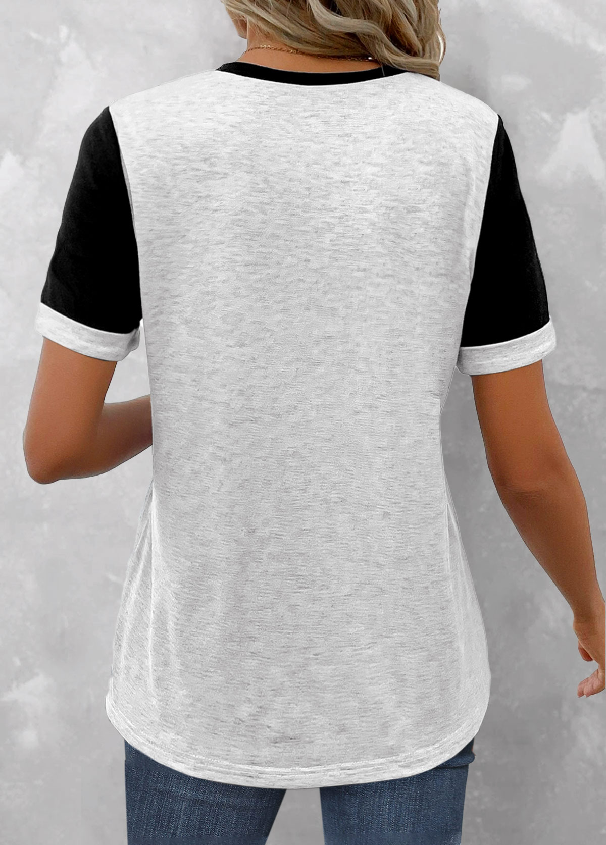Grey plus size,Black plus size,Contrast Color plus size,ROTITA Plus Size Lace Grey Round Neck T Shirt