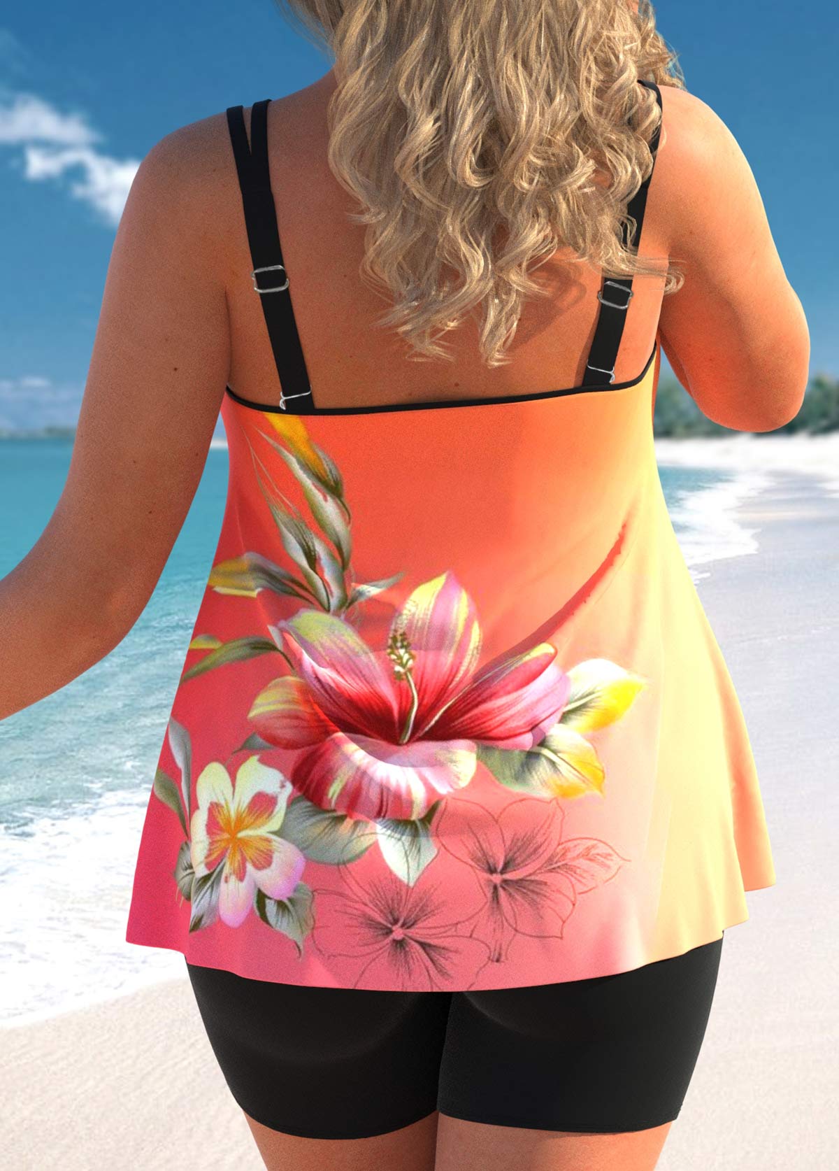 Multi Color plus size,Floral plus size,Ombre plus size,ROTITA Plus Size Floral Print Multi Color Tankini Top