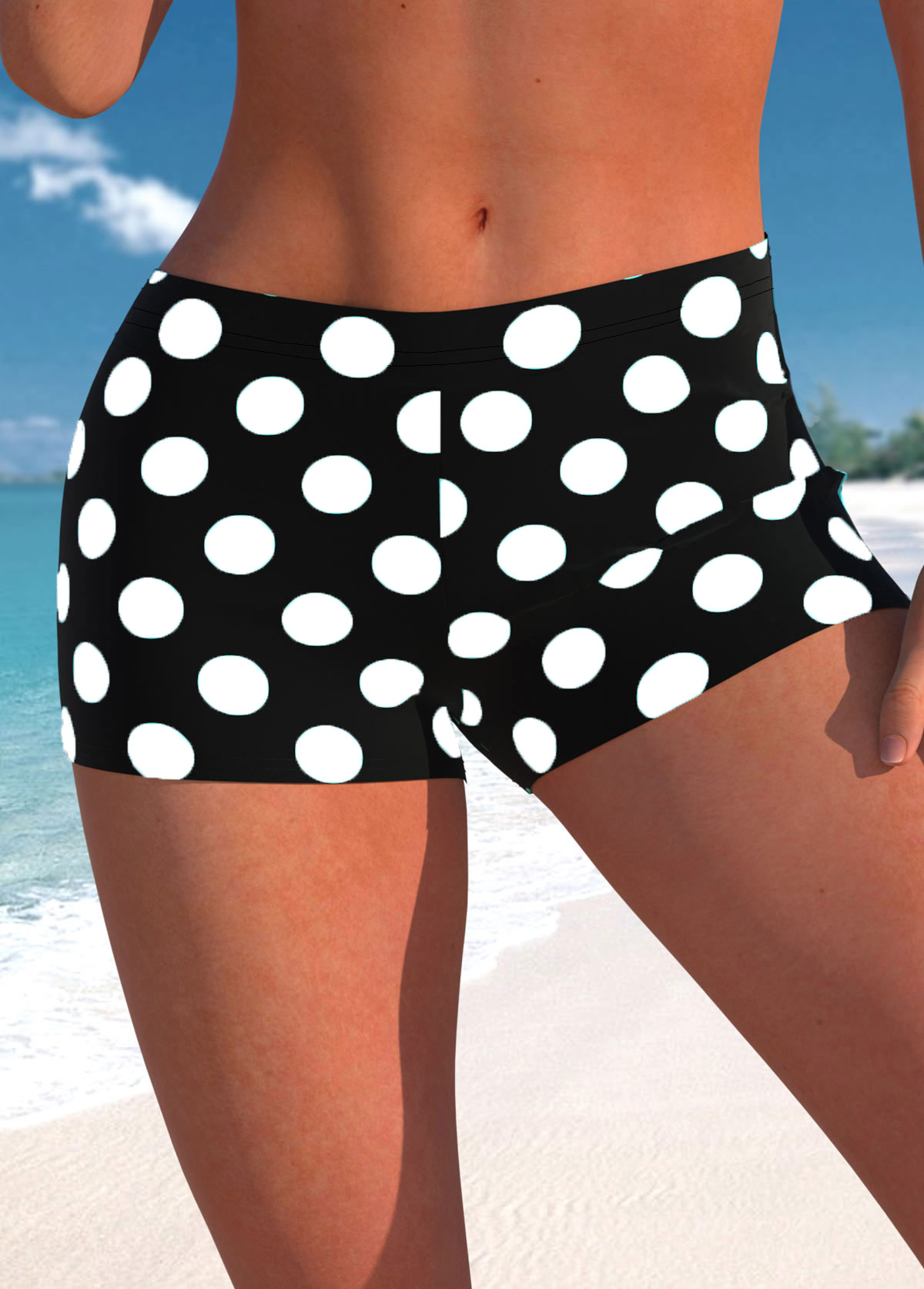 ROTITA Plus Size Mid Waisted Polka Dot Swim Shorts