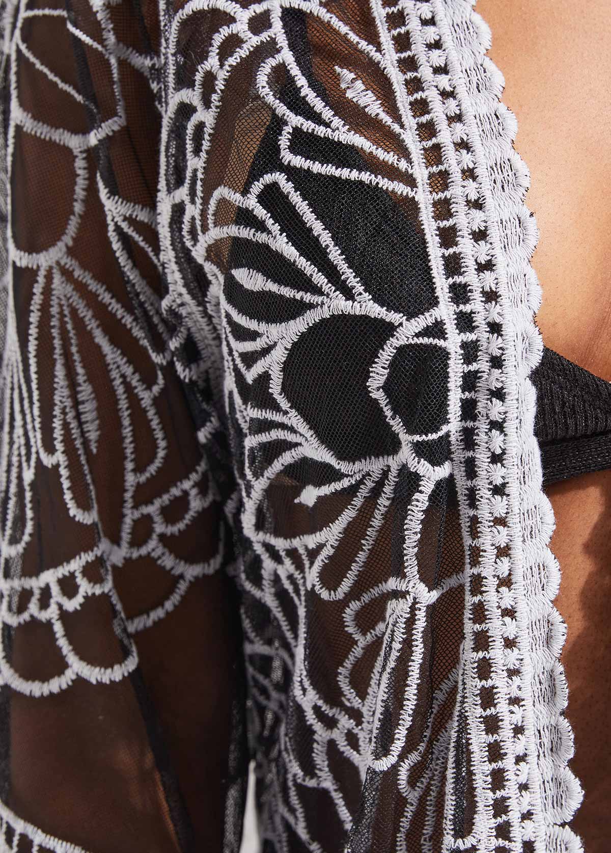 Black swimwear,Other swimwear,Tie Mesh Stitching Black Cover Up