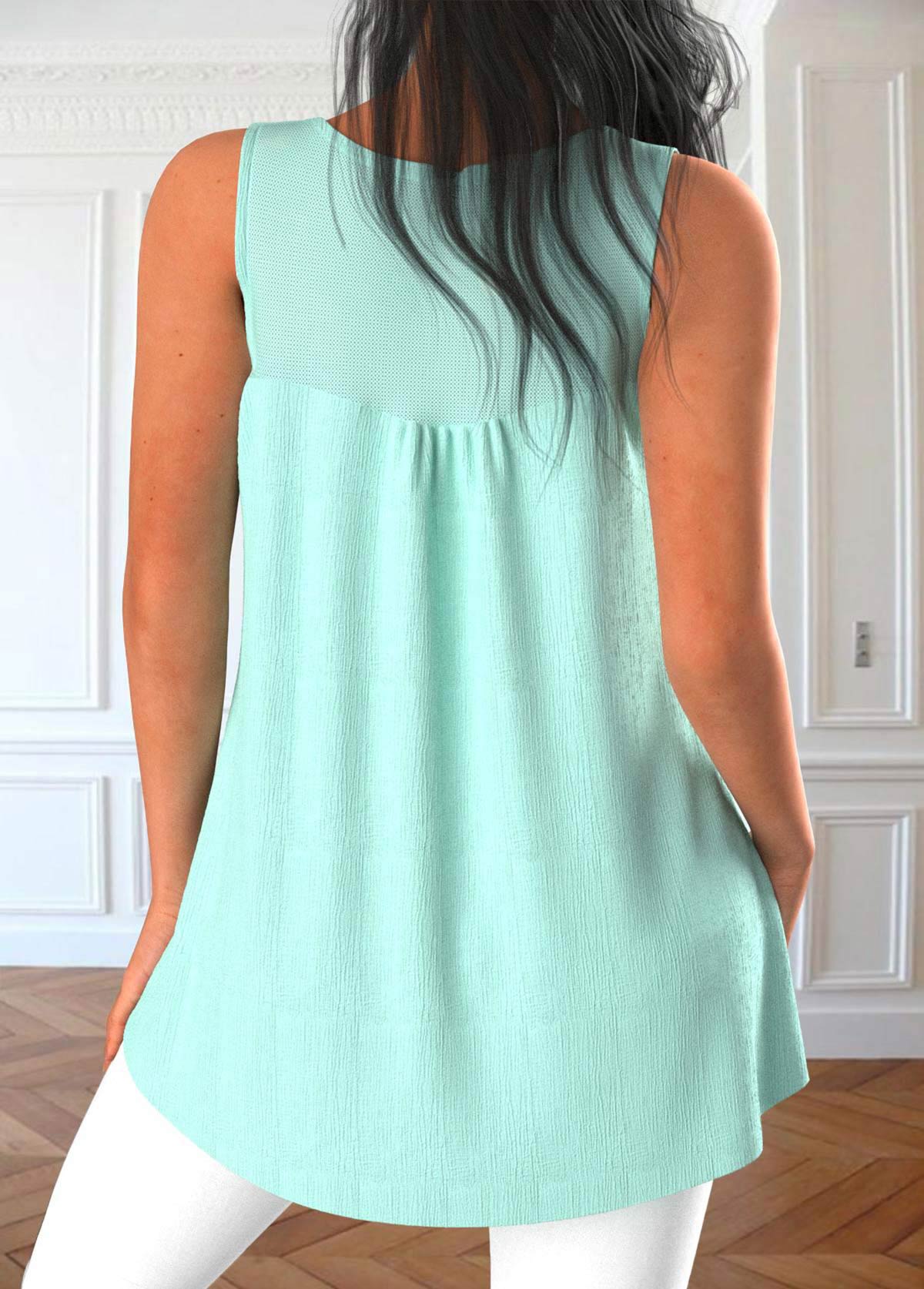 Mint Green tops,Plain Color tops,ROTITA Patchwork Mint Green Scoop Neck Tank Top