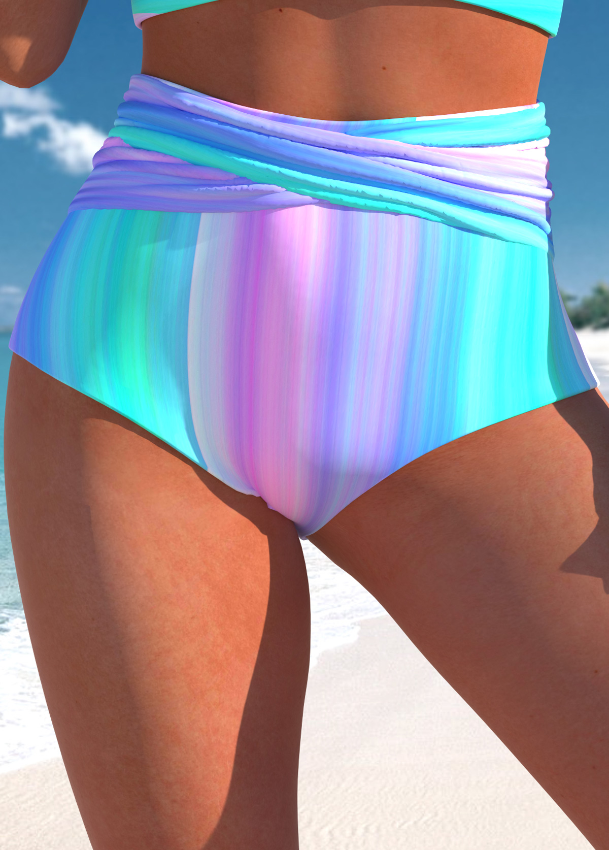 ROTITA Multi Color Striped High Waisted Bikini Bottom