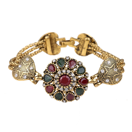 Geometric Pattern Alloy Detail Round Gold Bracelet