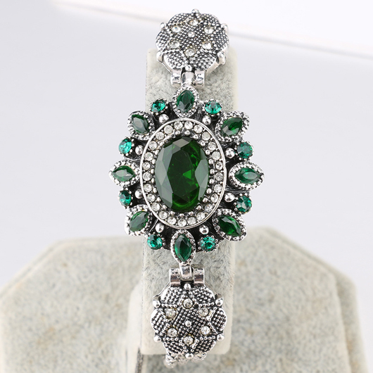 Green jewelry,Silvery White jewelry,Geometric jewelry,Alloy Deail Geometric Pattern Oval Green Bracelet