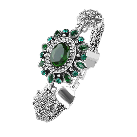 Green jewelry,Silvery White jewelry,Geometric jewelry,Alloy Deail Geometric Pattern Oval Green Bracelet