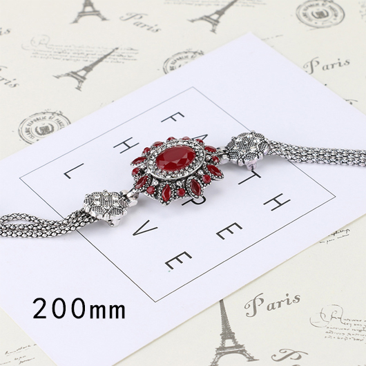 Red jewelry,Silver jewelry,Geometric jewelry,Geometric Pattern Alloy Detail Oval Red Bracelet