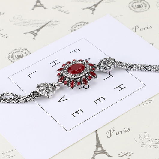 Red jewelry,Silver jewelry,Geometric jewelry,Geometric Pattern Alloy Detail Oval Red Bracelet