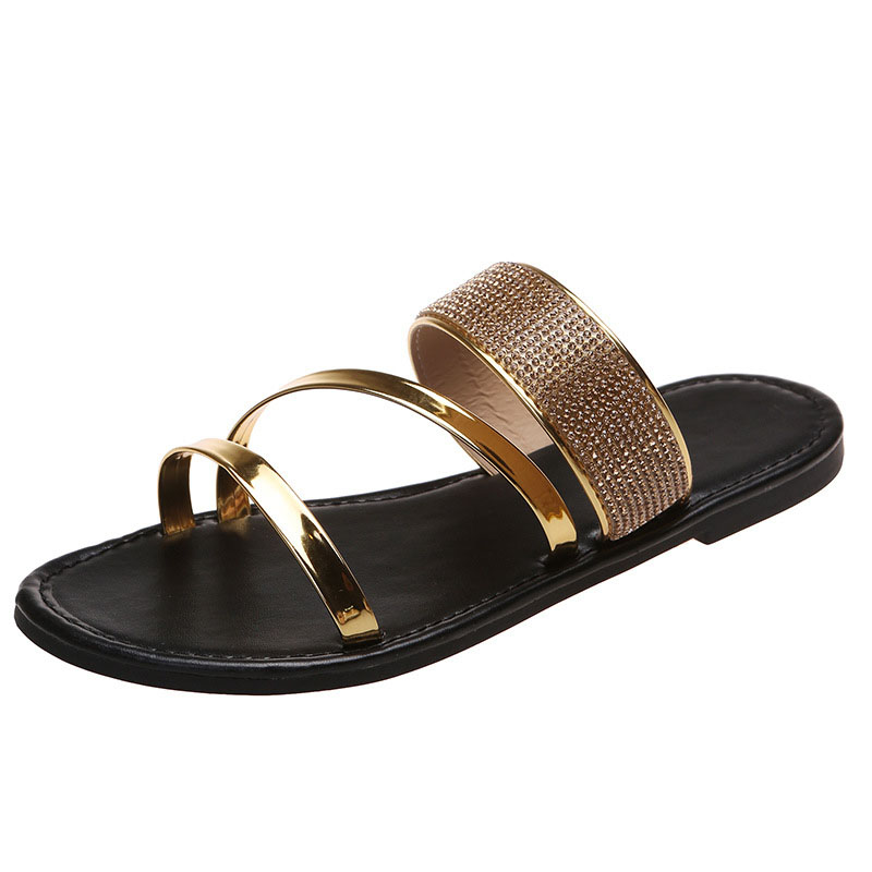 Golden shoes,Plain Color shoes,Shinning Golden Falt Open Toe Sliders