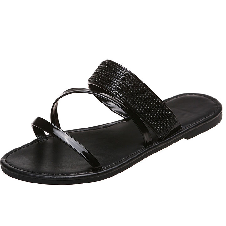 Black accessories,Plain Color accessories,Black PU Falt Open Toe Sliders
