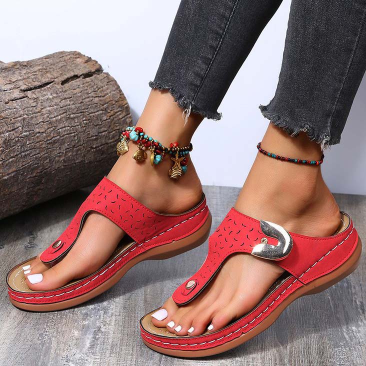 Red Low Heel Toe Post Flip Flops