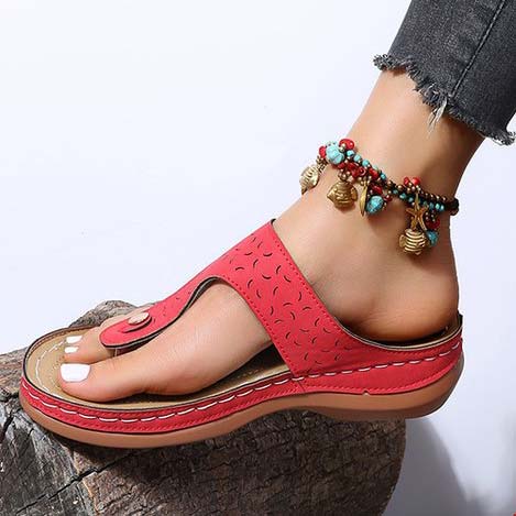 Red accessories,Plain Color accessories,Red Low Heel Toe Post Flip Flops