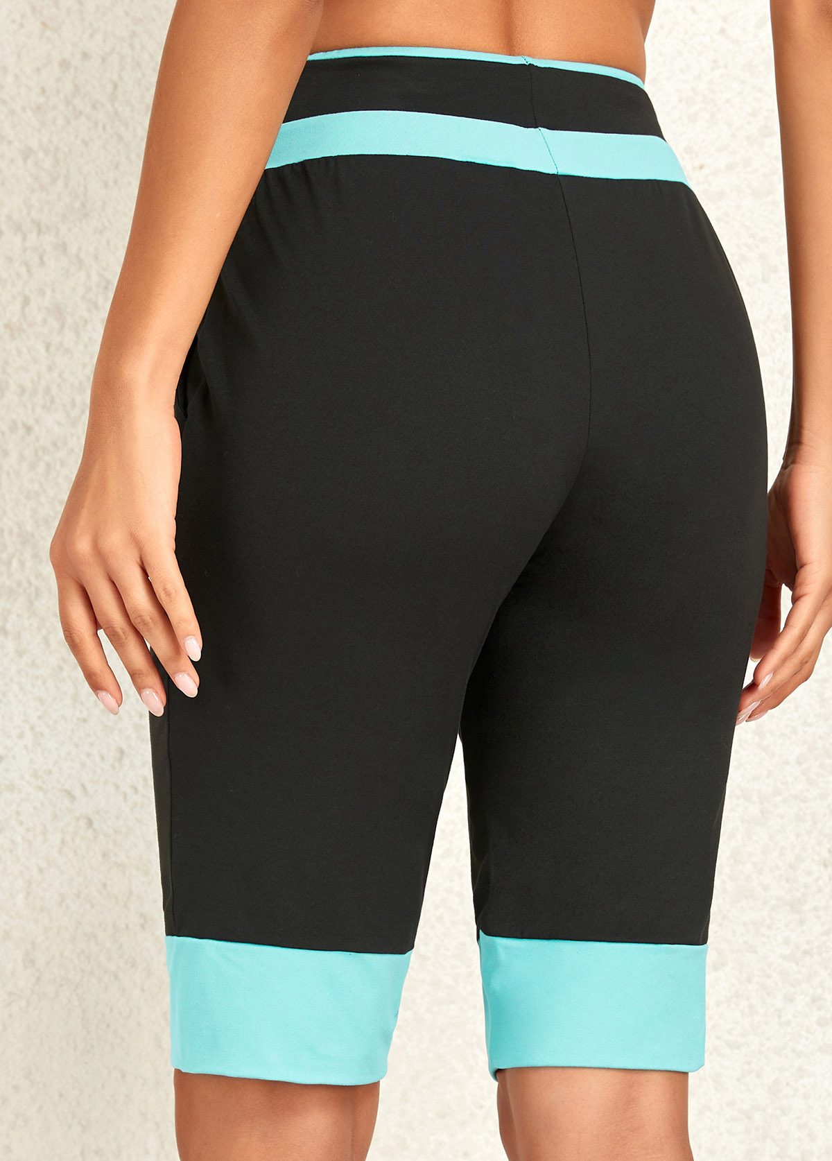 Black bottoms,Contrast Color bottoms,ROTITA Pocket Black Drawastring High Waisted Shorts