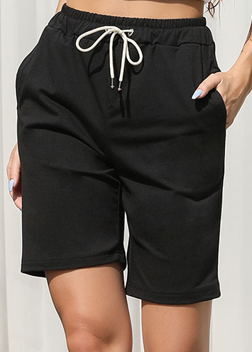 Pocket Black Regular Drawastring High Waisted Shorts
