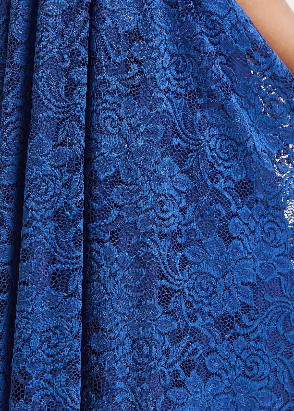 Navy dresses,Plain Color dresses,Lace Navy V Neck Short Sleeve Dress