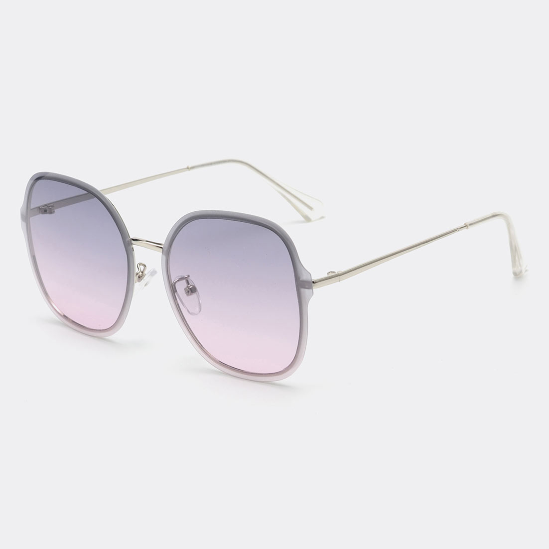 Metal Detail Geometric Pattern Silver Square Sunglasses