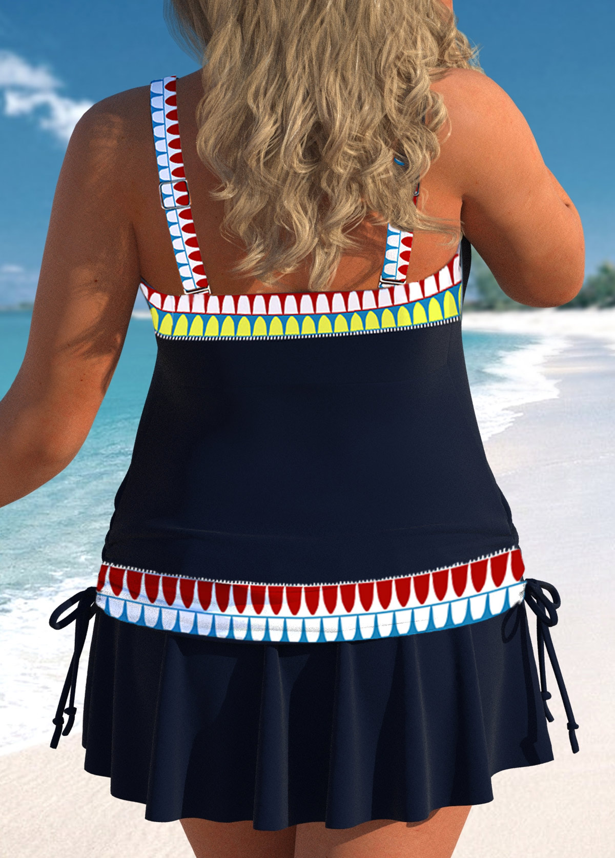 Navy plus size,Tribal plus size,ROTITA Plus Size Circular Ring Tankini Top