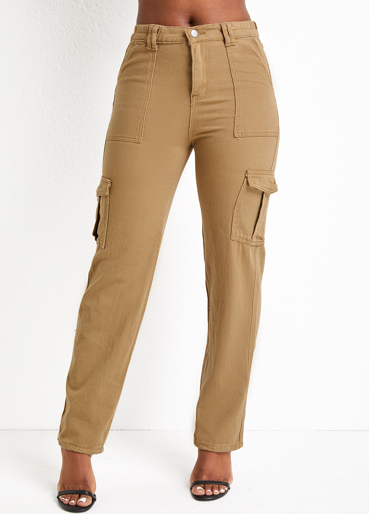 Dark Camel bottoms,Plain Color bottoms,Pocket Dark Camel Regular Zipper Fly Jeans