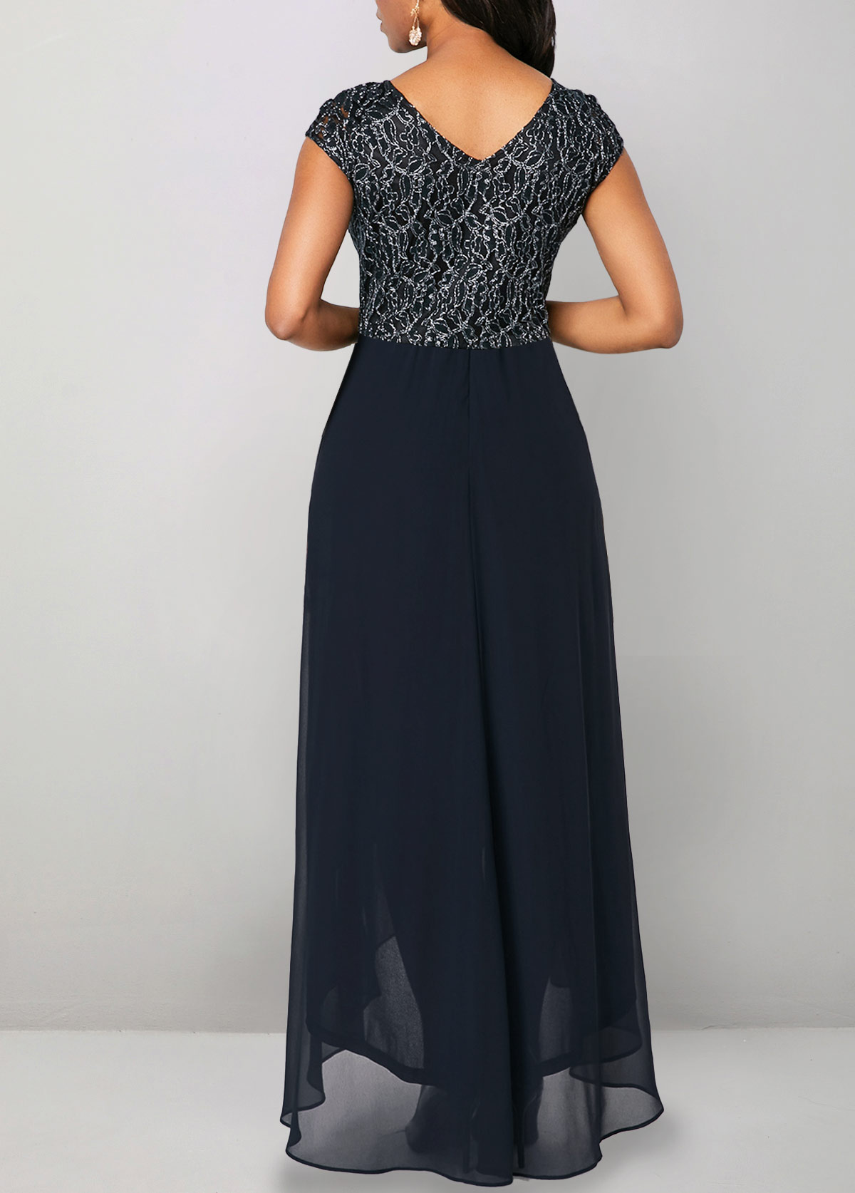 Black dresses,Plain Color dresses,ROTITA Lace Black High Low V Neck Dress