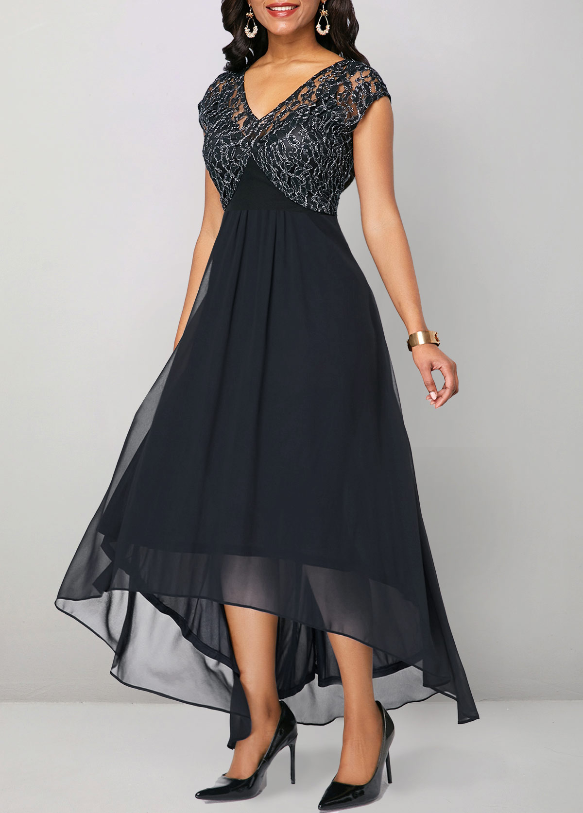 ROTITA Lace Black High Low V Neck Dress | Rotita.com - USD $37.98