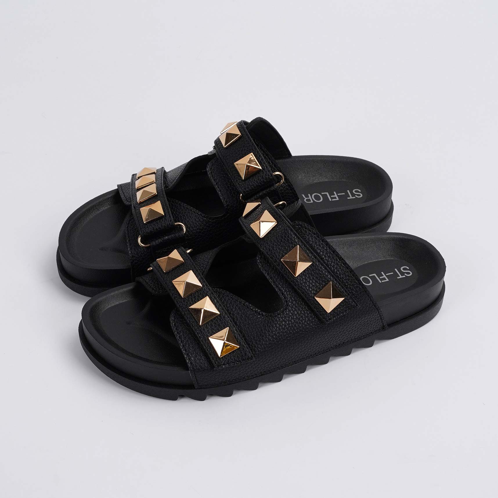 Black accessories,Geometric accessories,Falt Black Open Toe Slippers