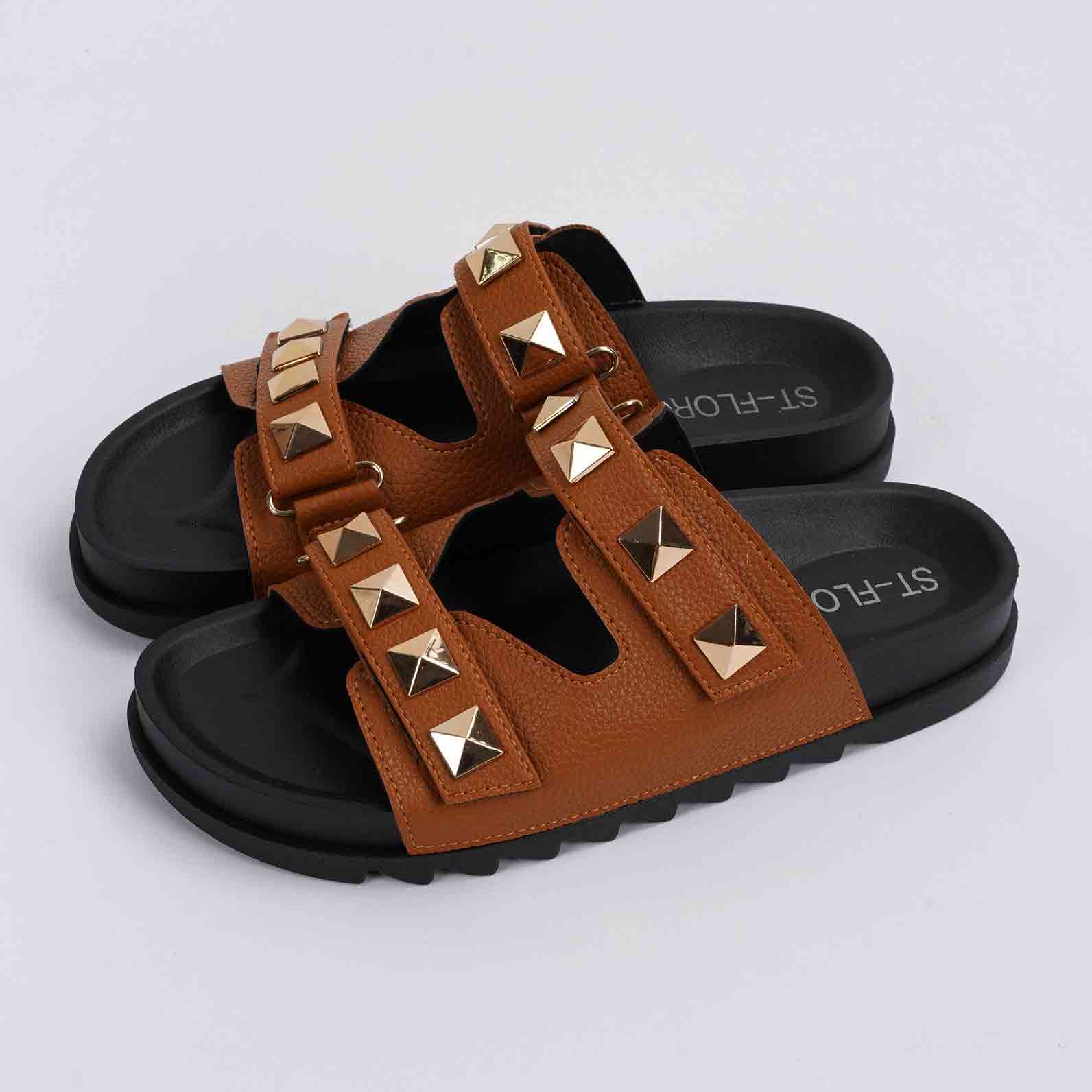 Dark Camel accessories,Geometric accessories,Camel Dark Falt Open Toe Slippers