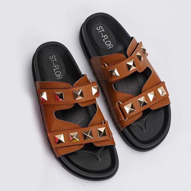 Dark Camel accessories,Geometric accessories,Camel Dark Falt Open Toe Slippers