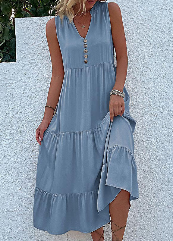 Dusty Blue dresses,Plain Color dresses,Button Dusty Blue A Line Dress