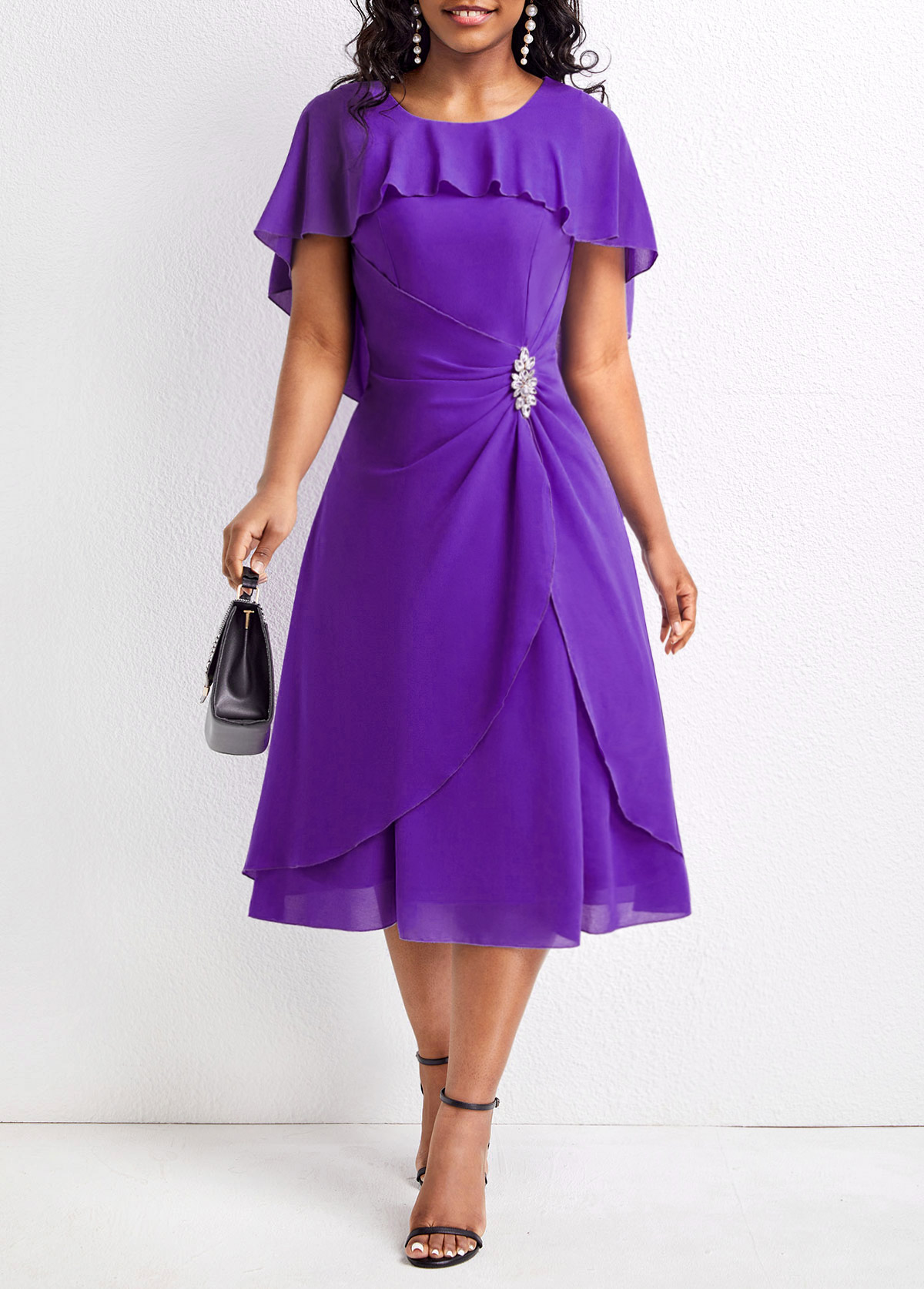 ROTITA Lightweigh Purple A Line Boat Neck Dress