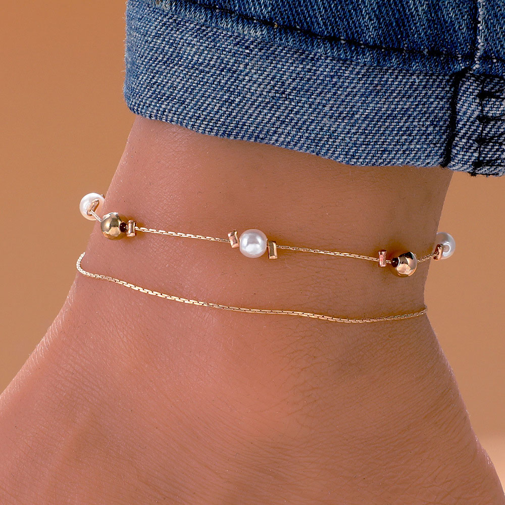 Round Geometric Pattern Alloy Detail Golden Anklet