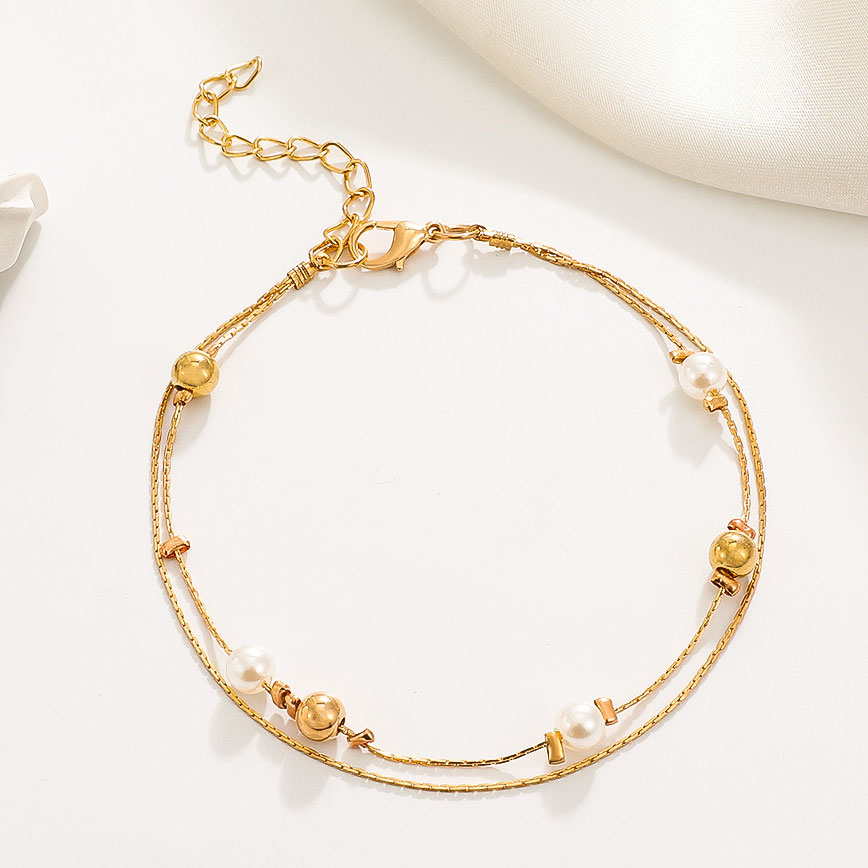 Golden jewelry,Geometric jewelry,Round Geometric Pattern Alloy Detail Golden Anklet