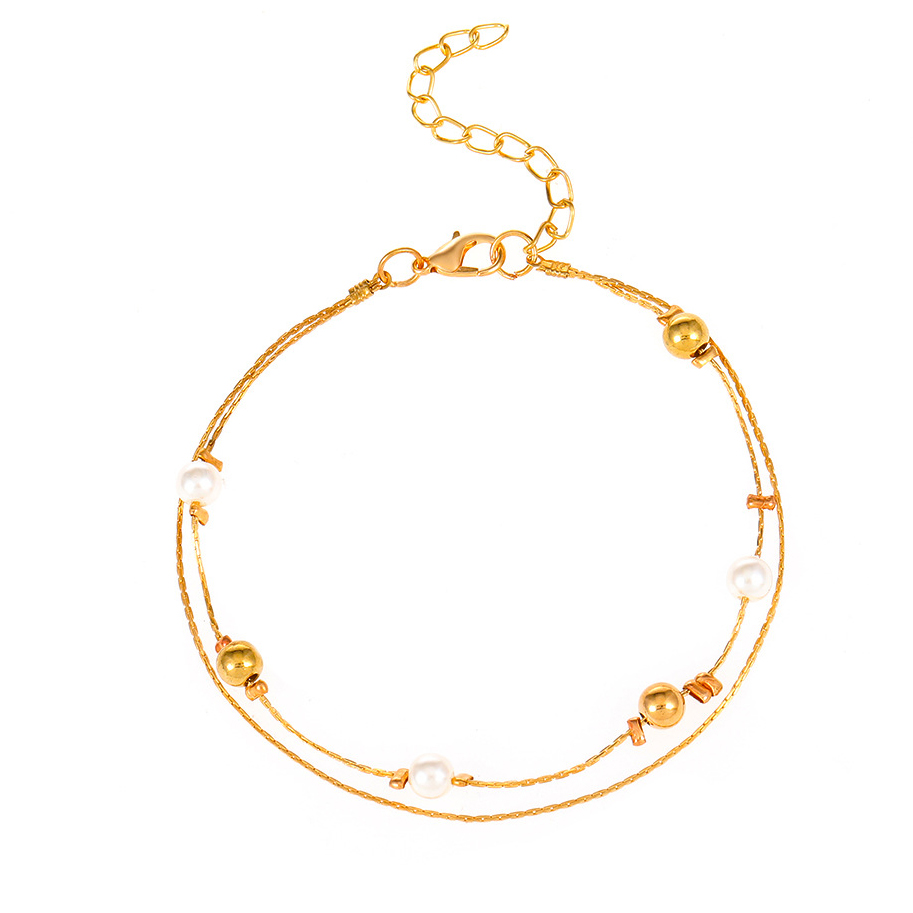 Golden jewelry,Geometric jewelry,Round Geometric Pattern Alloy Detail Golden Anklet