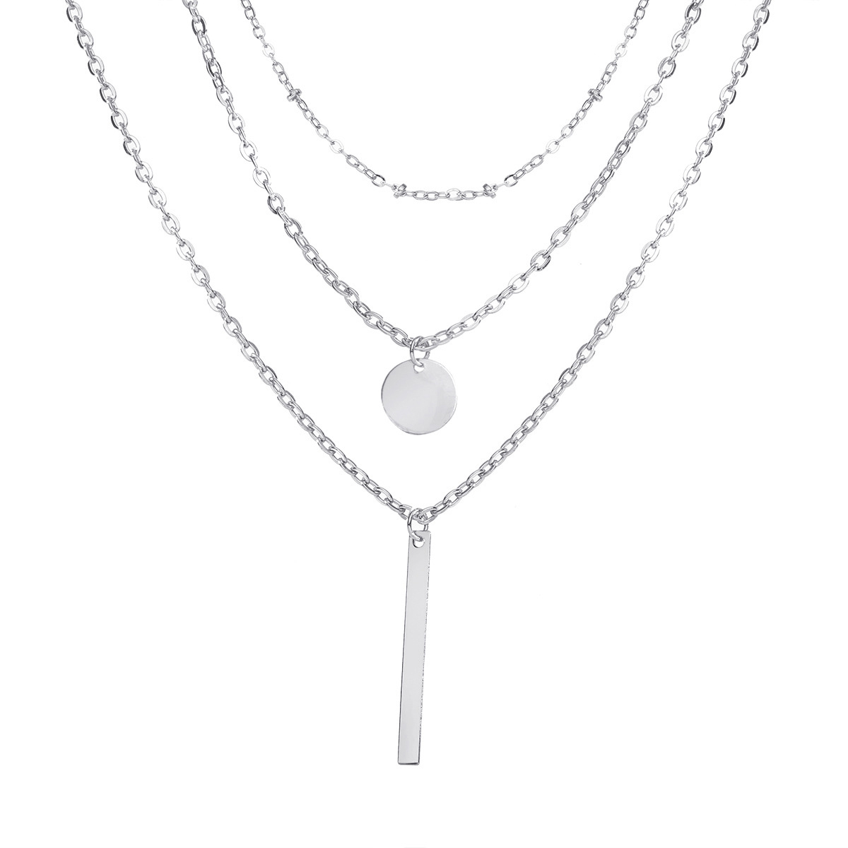 Silver jewelry,Geometric jewelry,Round Geometric Pattern Alloy Detail Silver Necklace