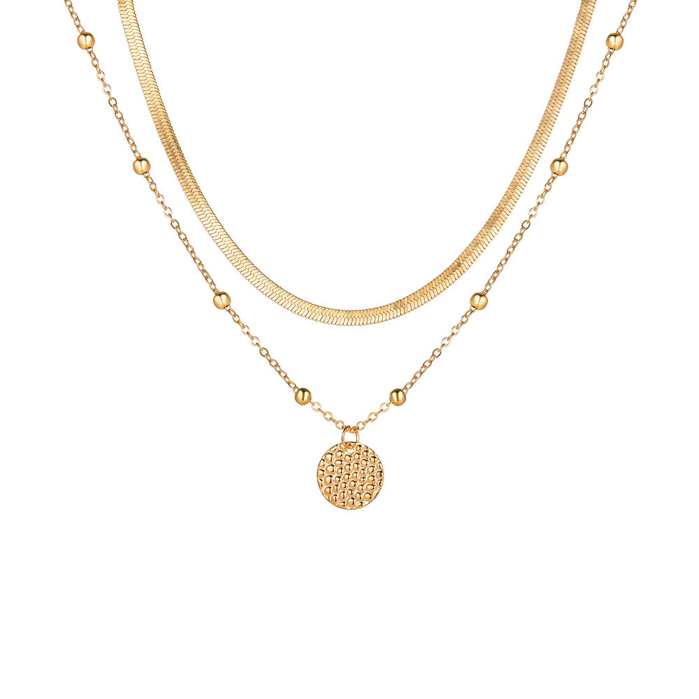 Golden jewelry,Geometric jewelry,Round Golden Geometric Pattern Alloy Detail Necklace