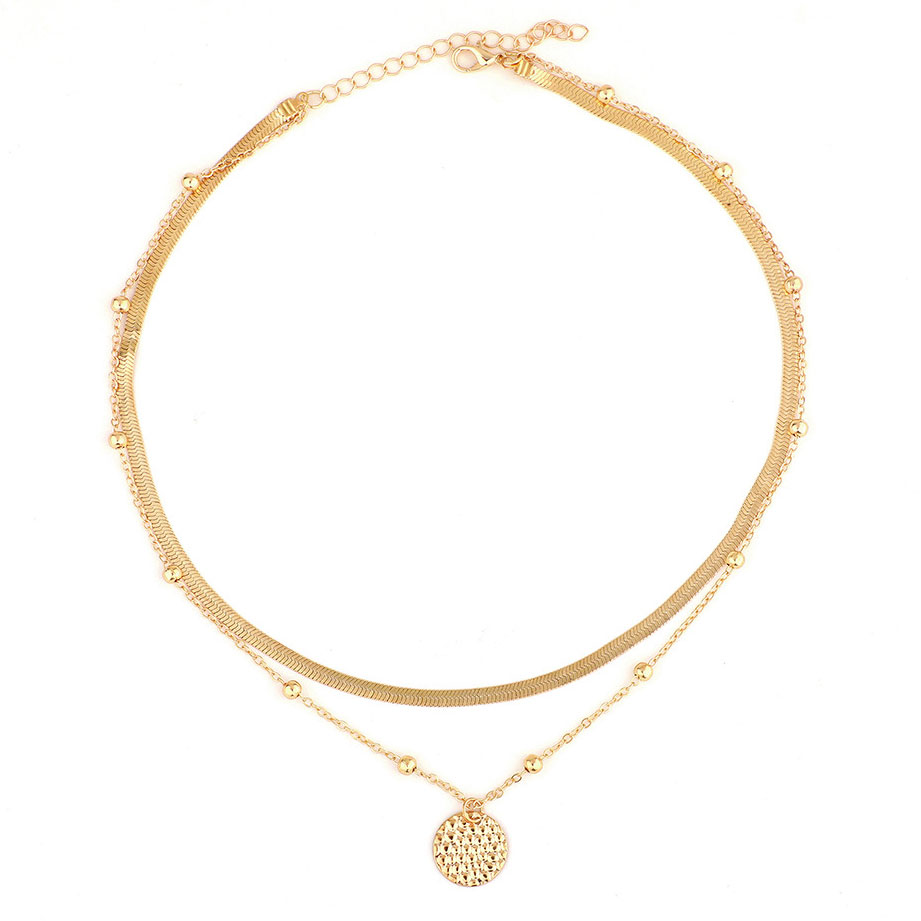 Golden jewelry,Geometric jewelry,Round Golden Geometric Pattern Alloy Detail Necklace