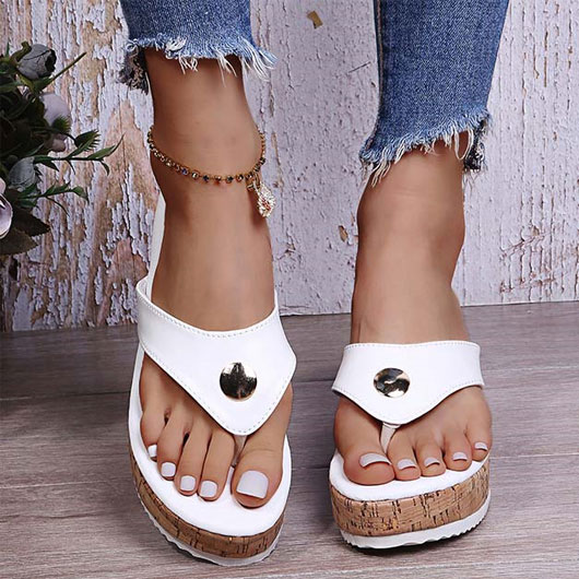 White accessories,Geometric accessories,White Mid Heel Toe Post Flip Flops