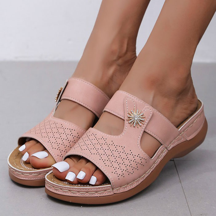 Dusty Pink shoes,Plain Color shoes,Low Heel Dusty Pink Open Toe Sliders