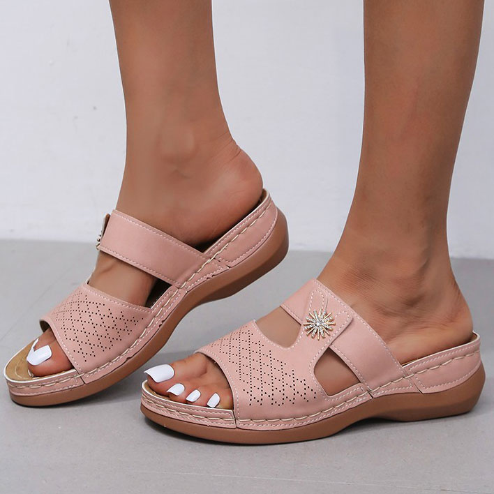 Dusty Pink shoes,Plain Color shoes,Low Heel Dusty Pink Open Toe Sliders