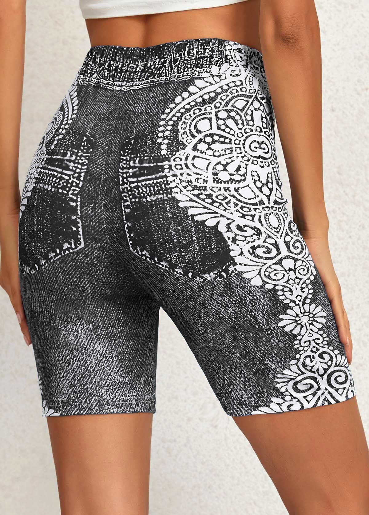 Dark Grey bottoms,White bottoms,Tribal bottoms,Tribal Print Dark Grey High Waisted Leggings