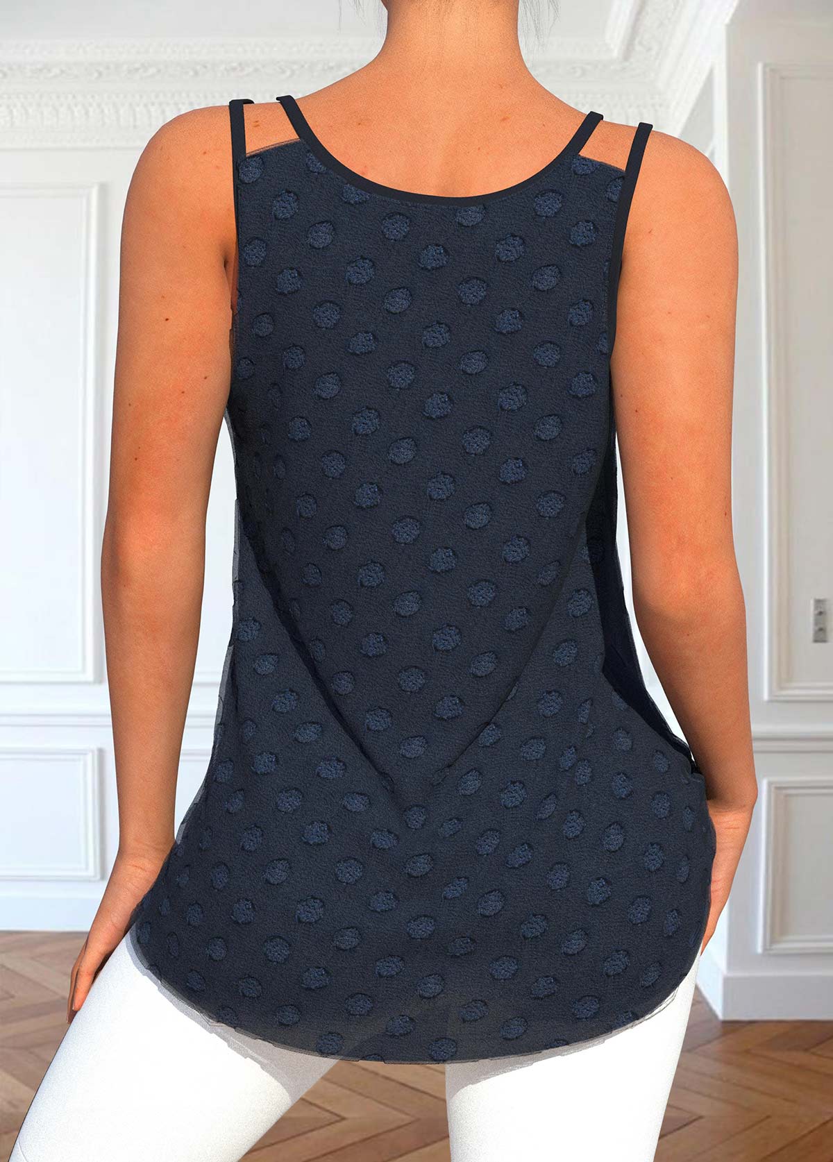 Navy tops,Contrast Color tops,ROTITA Button Navy V Neck Tank Top