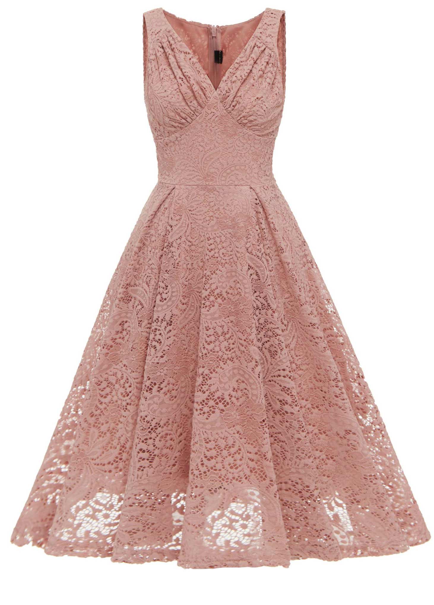 Lace Dusty Pink V Neck Sleeveless Dress