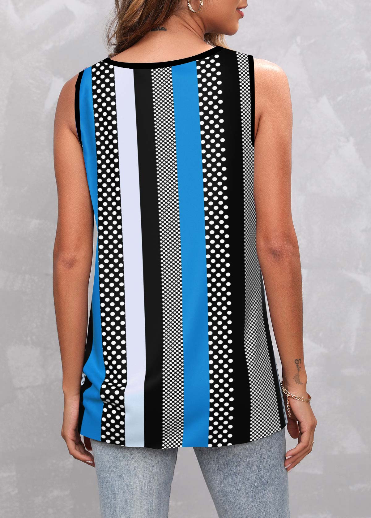 Black tops,Dot tops,Geometric tops,Striped tops,ROTITA Circular Ring Polka Dot Black Tank Top