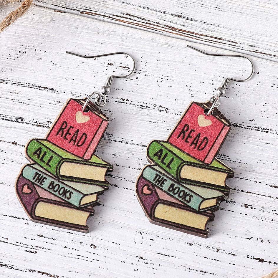 Multi Color jewelry,Geometric jewelry,Heart jewelry,Multi Color Wood Detail Geometric Pattern Earrings