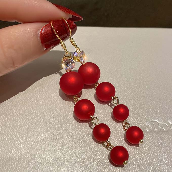 Red jewelry,Contrast Color jewelry,Golden Metal Rhinestone Red Perl Earrings