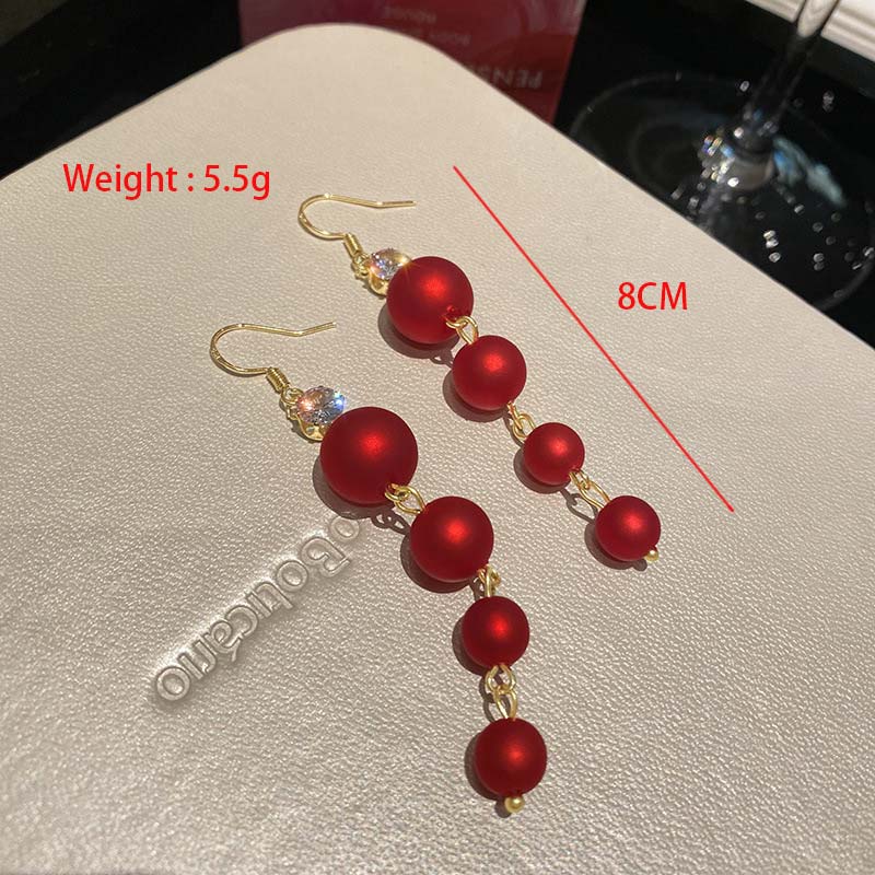 Red jewelry,Contrast Color jewelry,Golden Metal Rhinestone Red Perl Earrings