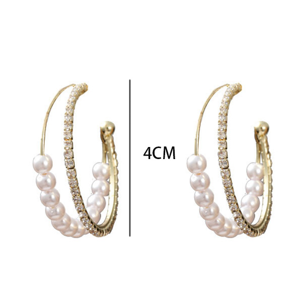 Silvery White jewelry,Other jewelry,Round Pearl Rhinestone Silvery White Earrings