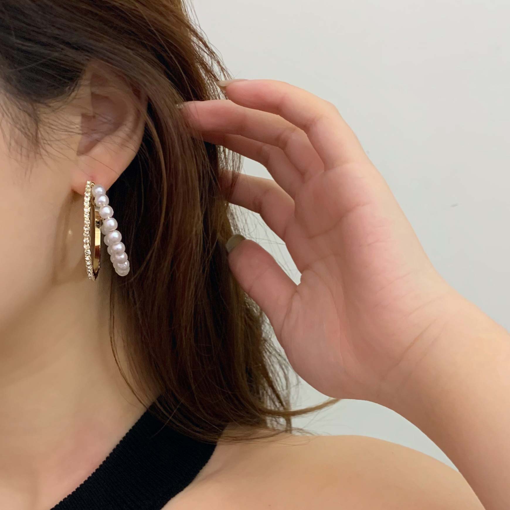 Silvery White jewelry,Other jewelry,Round Pearl Rhinestone Silvery White Earrings