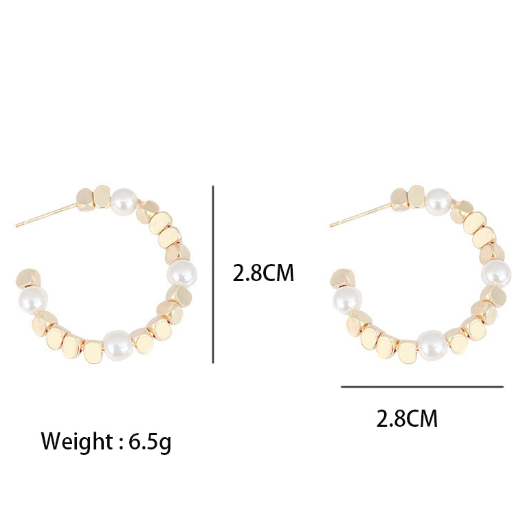 Gold jewelry,Geometric jewelry,Geometric Pattern Round Gold Pearl Detail Earrings