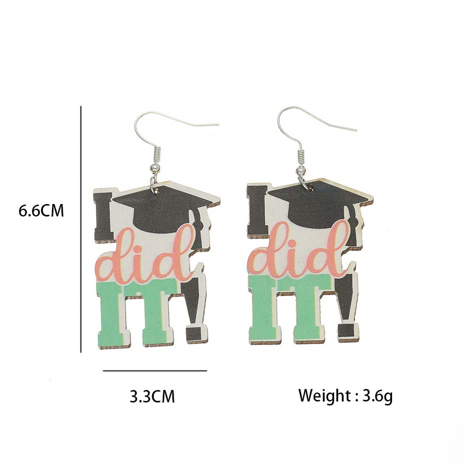 Multi Color jewelry,Letter jewelry,Contrast Color jewelry,Geometric jewelry,Multi Color Letter Print Wooden Earrings